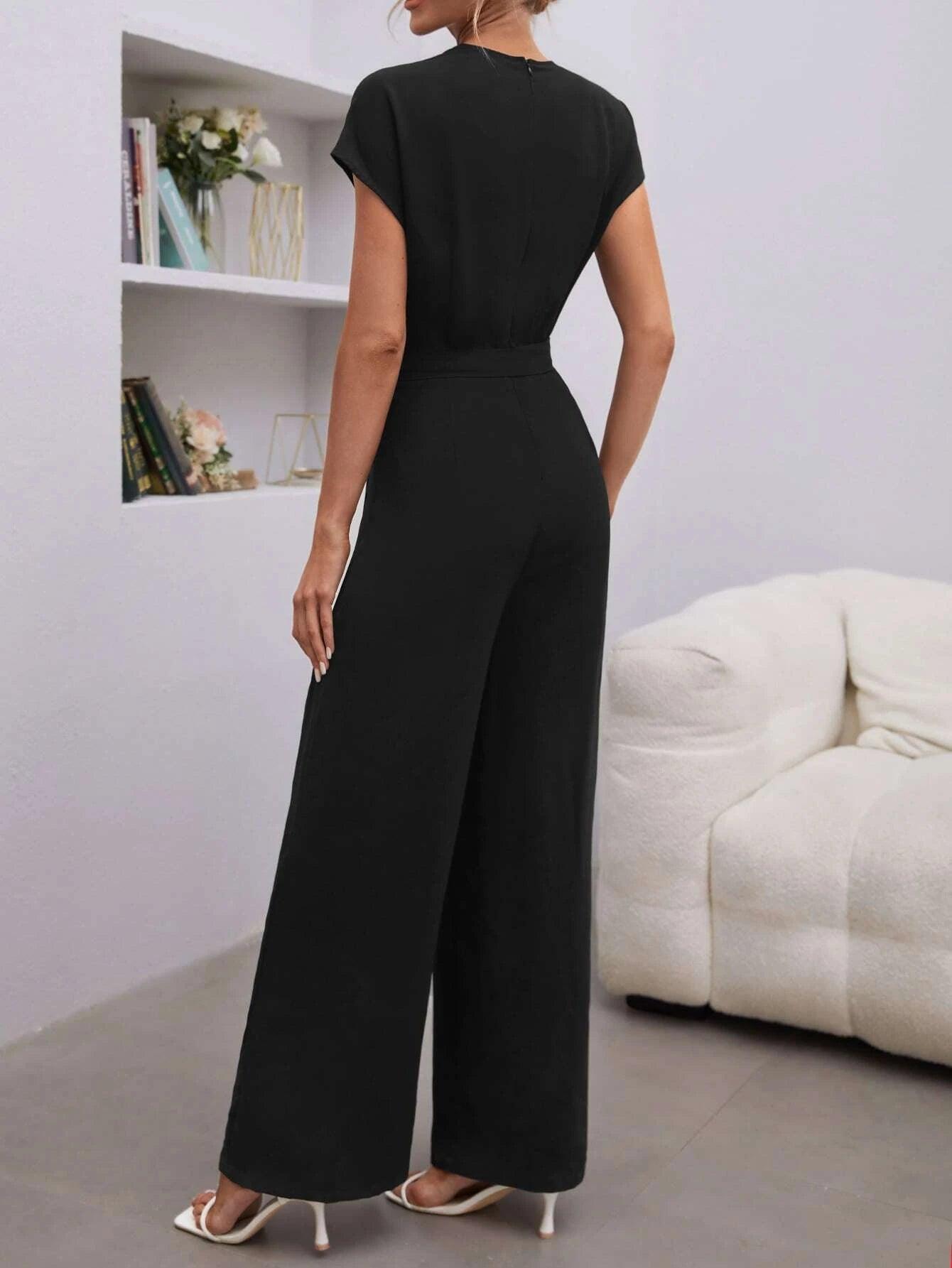 Batwing Sleeve Belted Jumpsuit-Comfy Jumpsuits