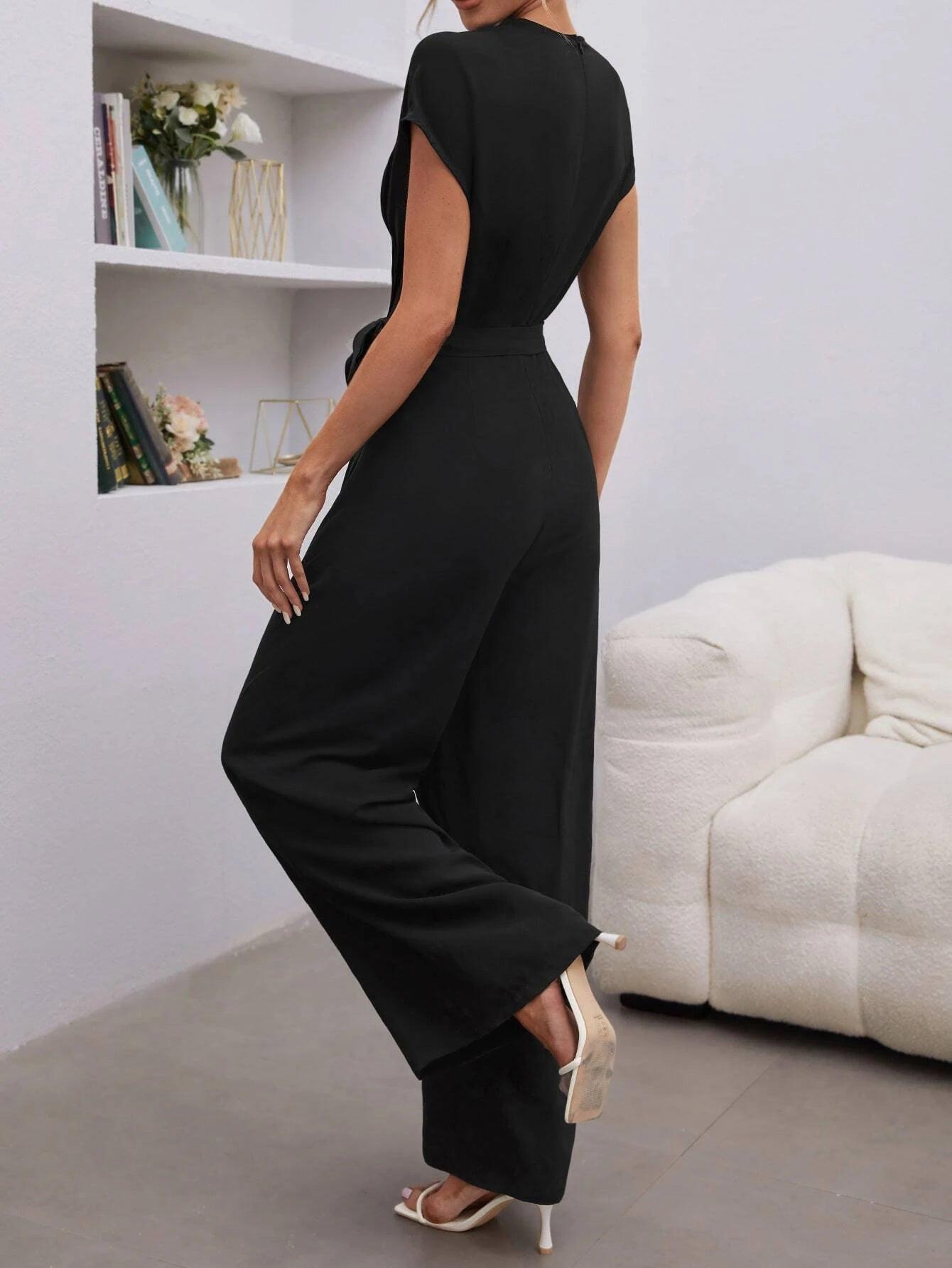 Batwing Sleeve Belted Jumpsuit-Comfy Jumpsuits