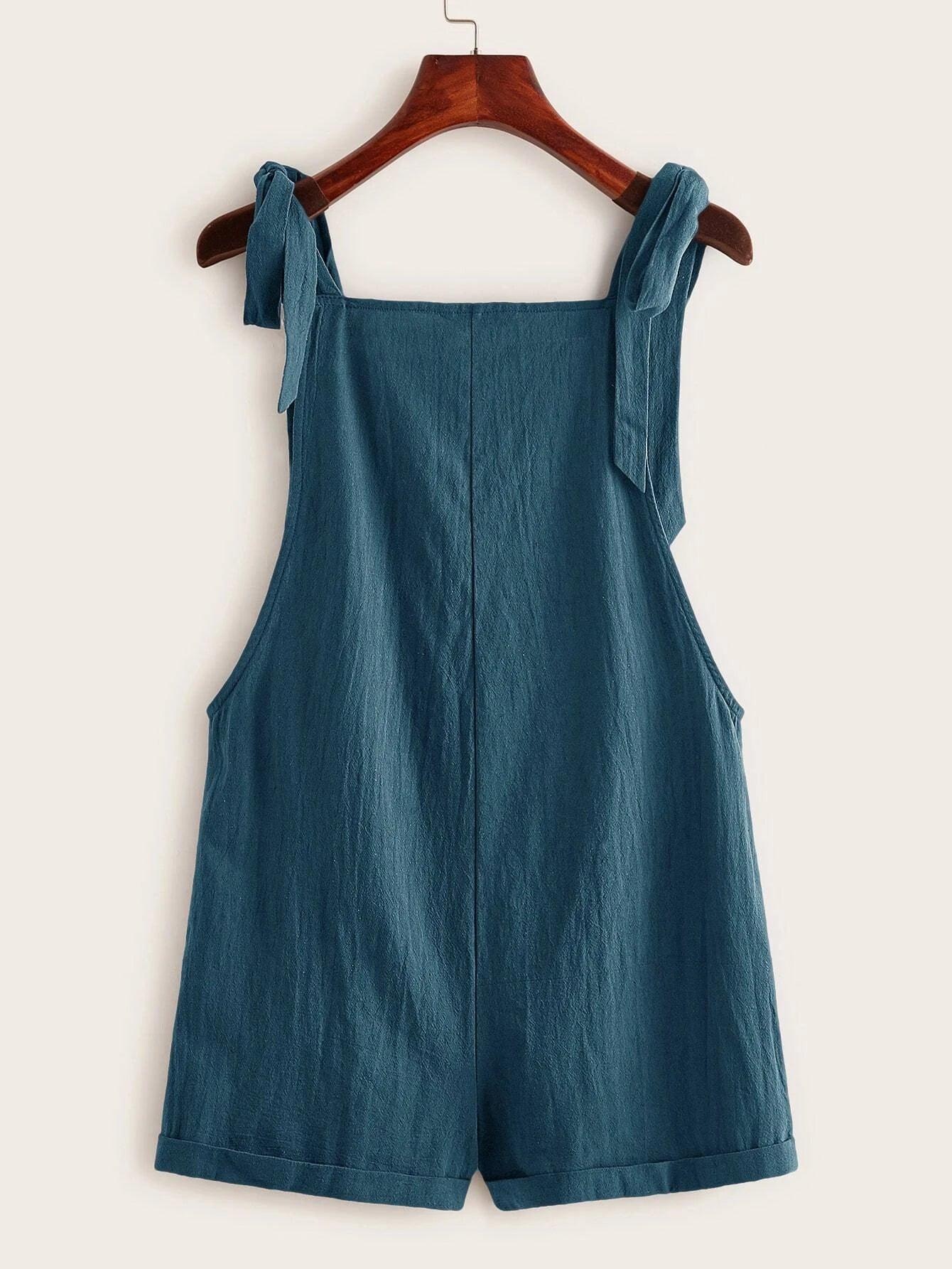 Pocket Patched Pinafore Romper-Comfy Jumpsuits