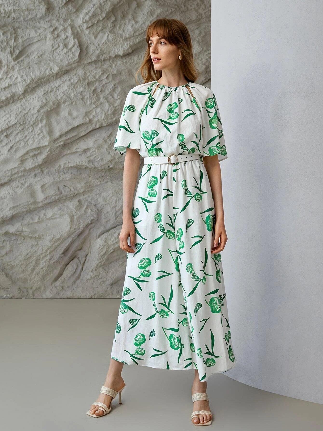 Linen Printed Cut-Out Jumpsuit-Comfy Jumpsuits