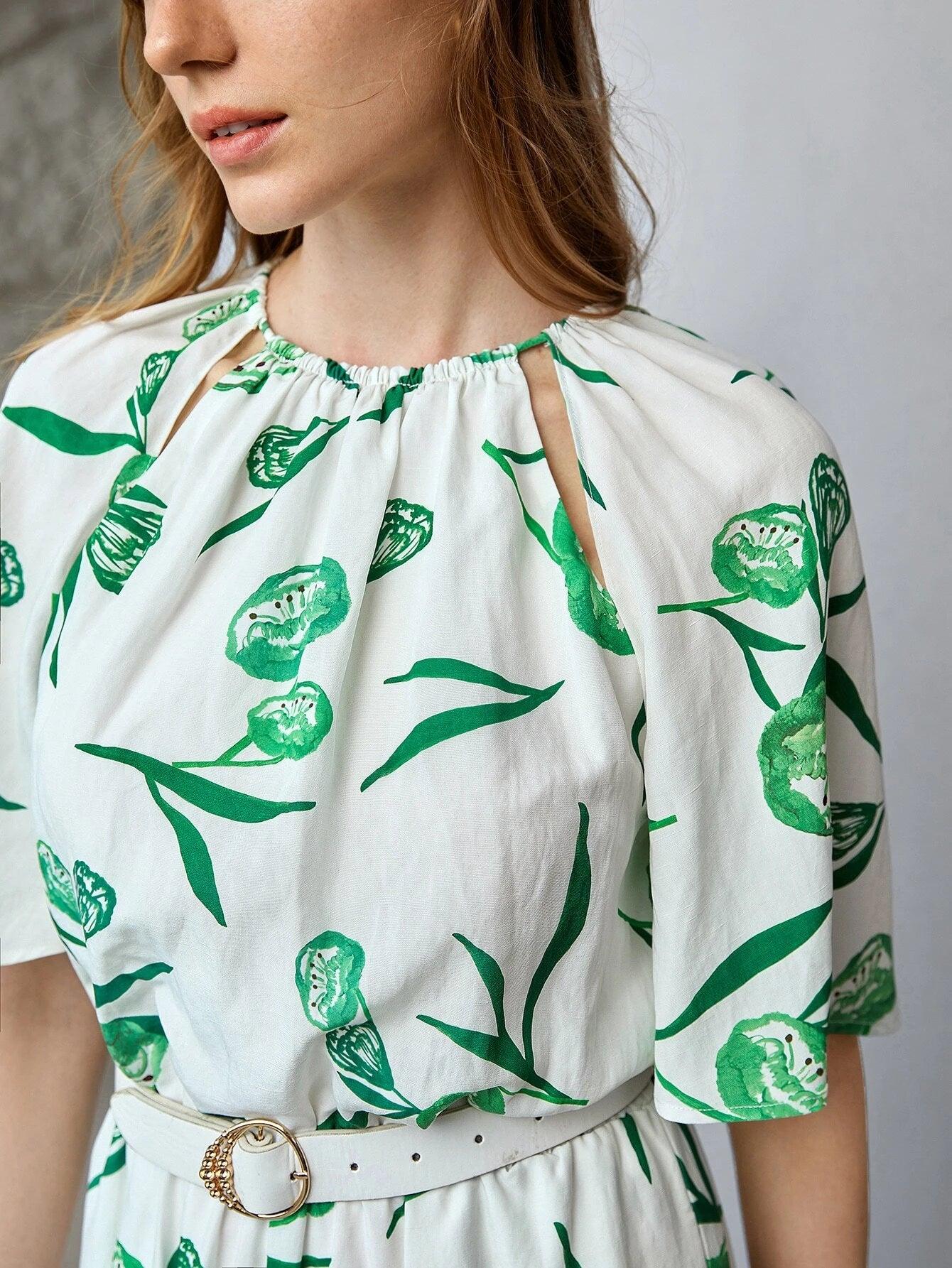 Linen Printed Cut-Out Jumpsuit-Comfy Jumpsuits