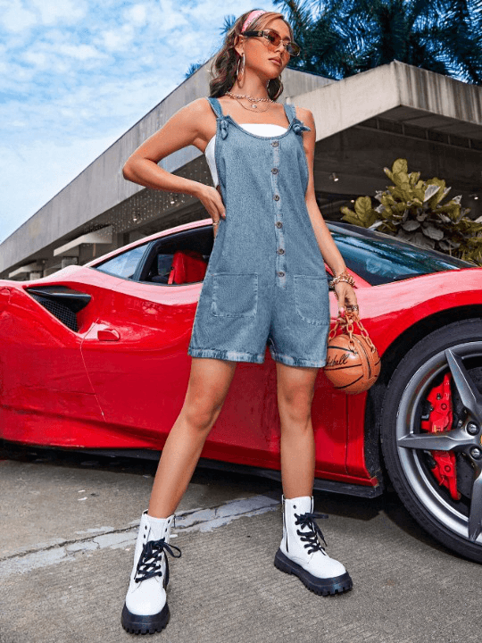 Tie Shoulder Overall Jumpsuit-Comfy Jumpsuits