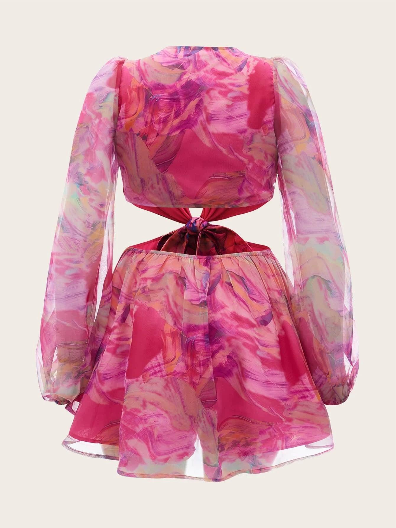 Sleeve Knot Waist Chiffon Romper-Comfy Jumpsuits