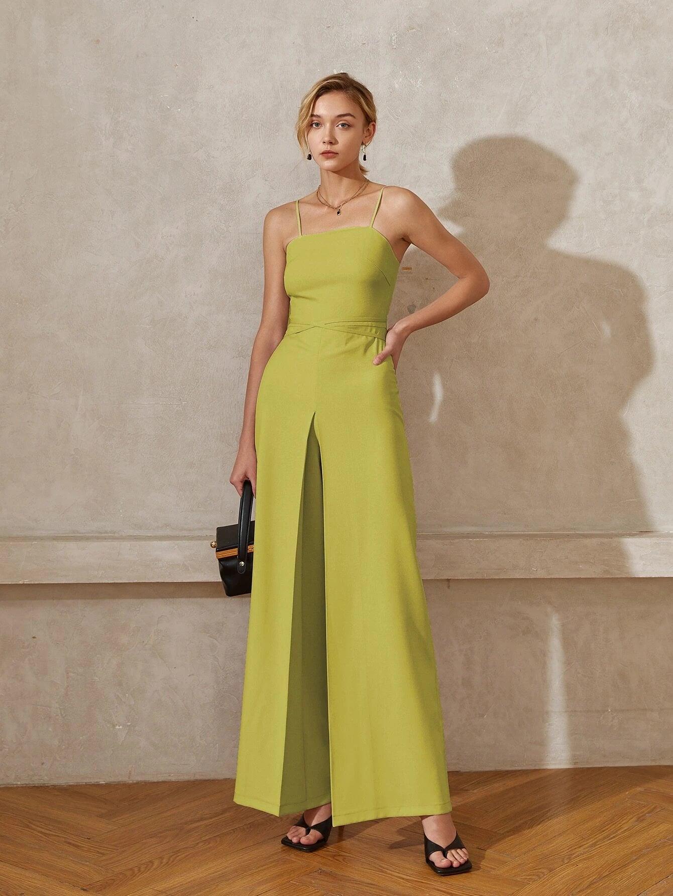 Solid Colored Long Length Cami Jumpsuit-Comfy Jumpsuits