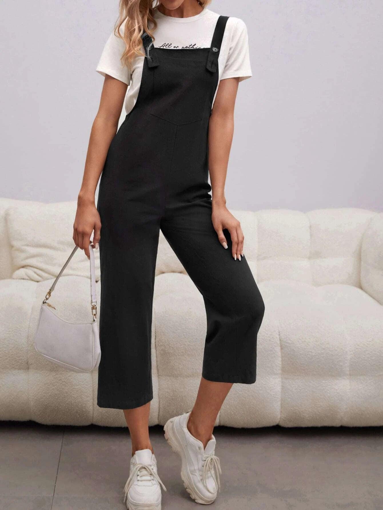 Solid Adjustable Strap Overall Jumpsuit-Comfy Jumpsuits