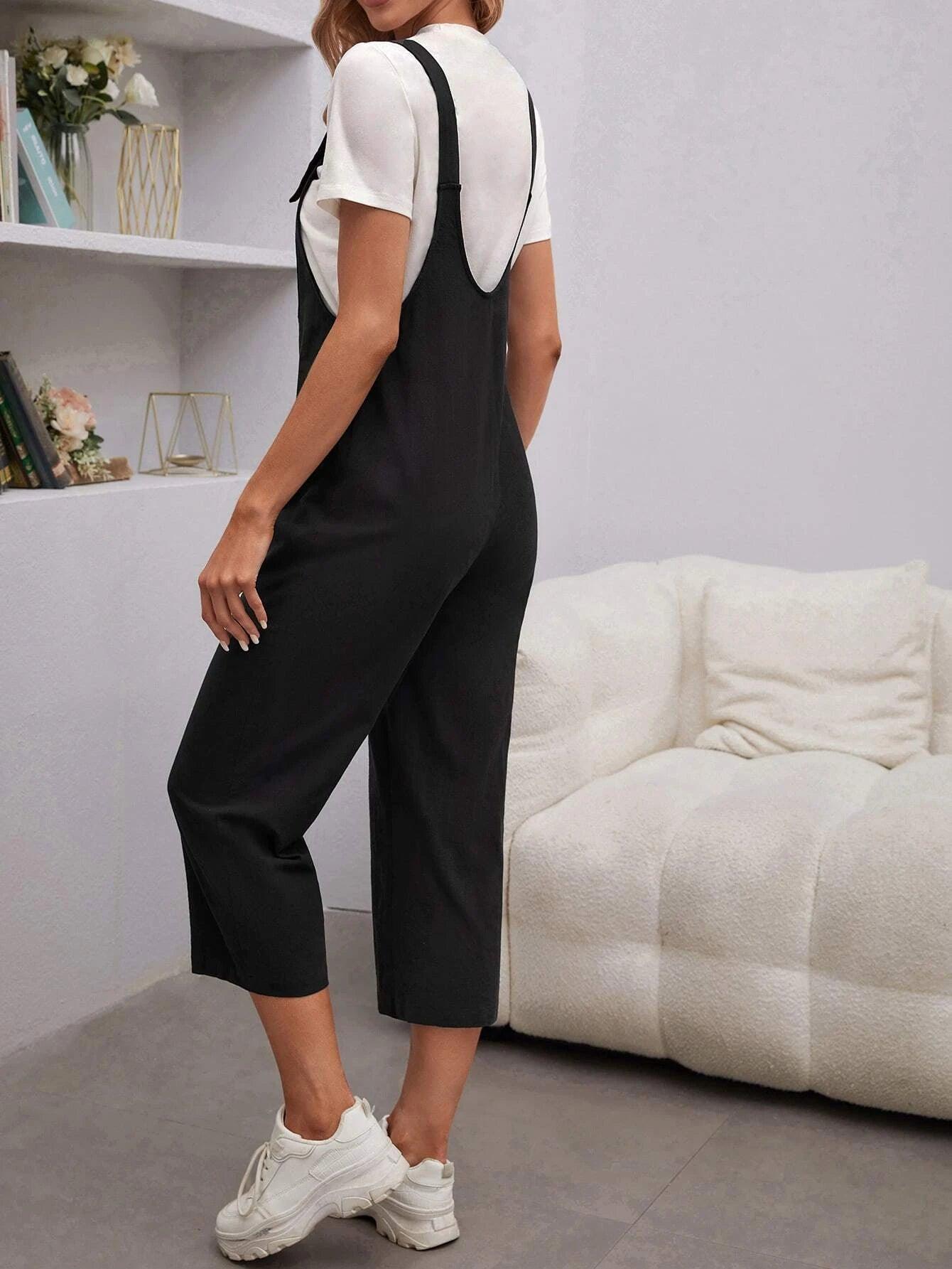 Solid Adjustable Strap Overall Jumpsuit-Comfy Jumpsuits