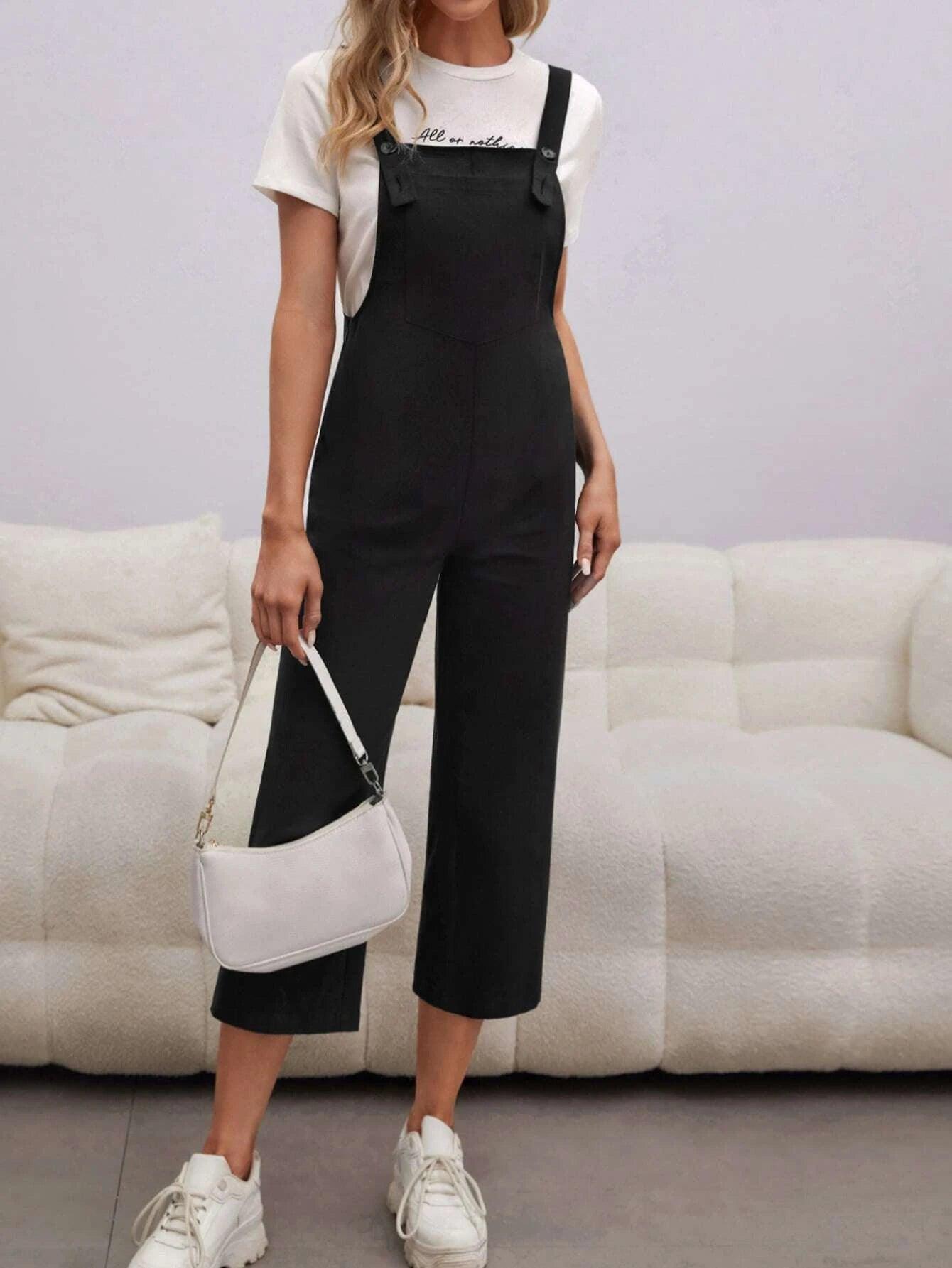 Solid Adjustable Strap Overall Jumpsuit-Comfy Jumpsuits