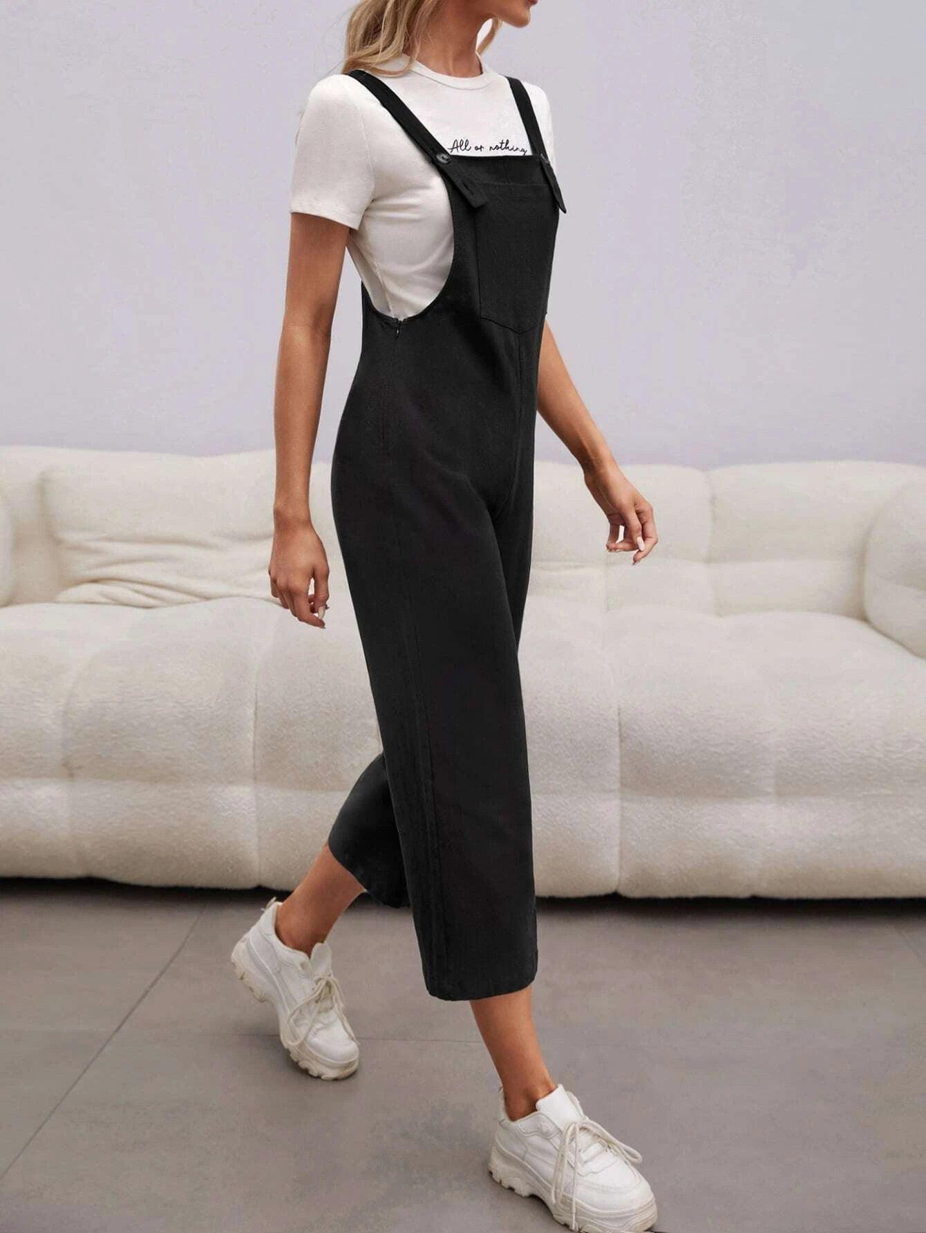 Solid Adjustable Strap Overall Jumpsuit-Comfy Jumpsuits