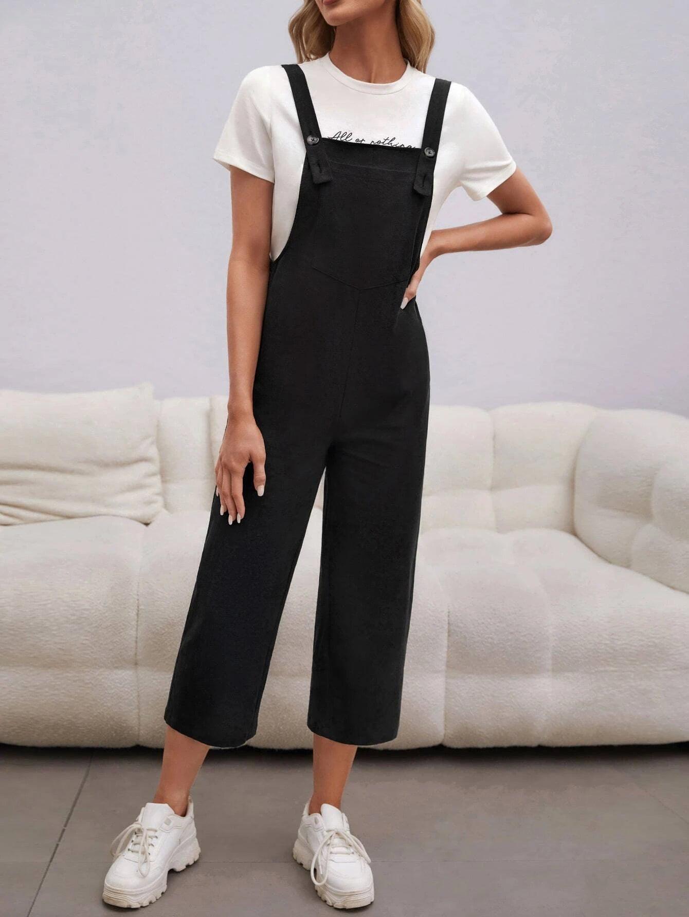 Solid Adjustable Strap Overall Jumpsuit-Comfy Jumpsuits