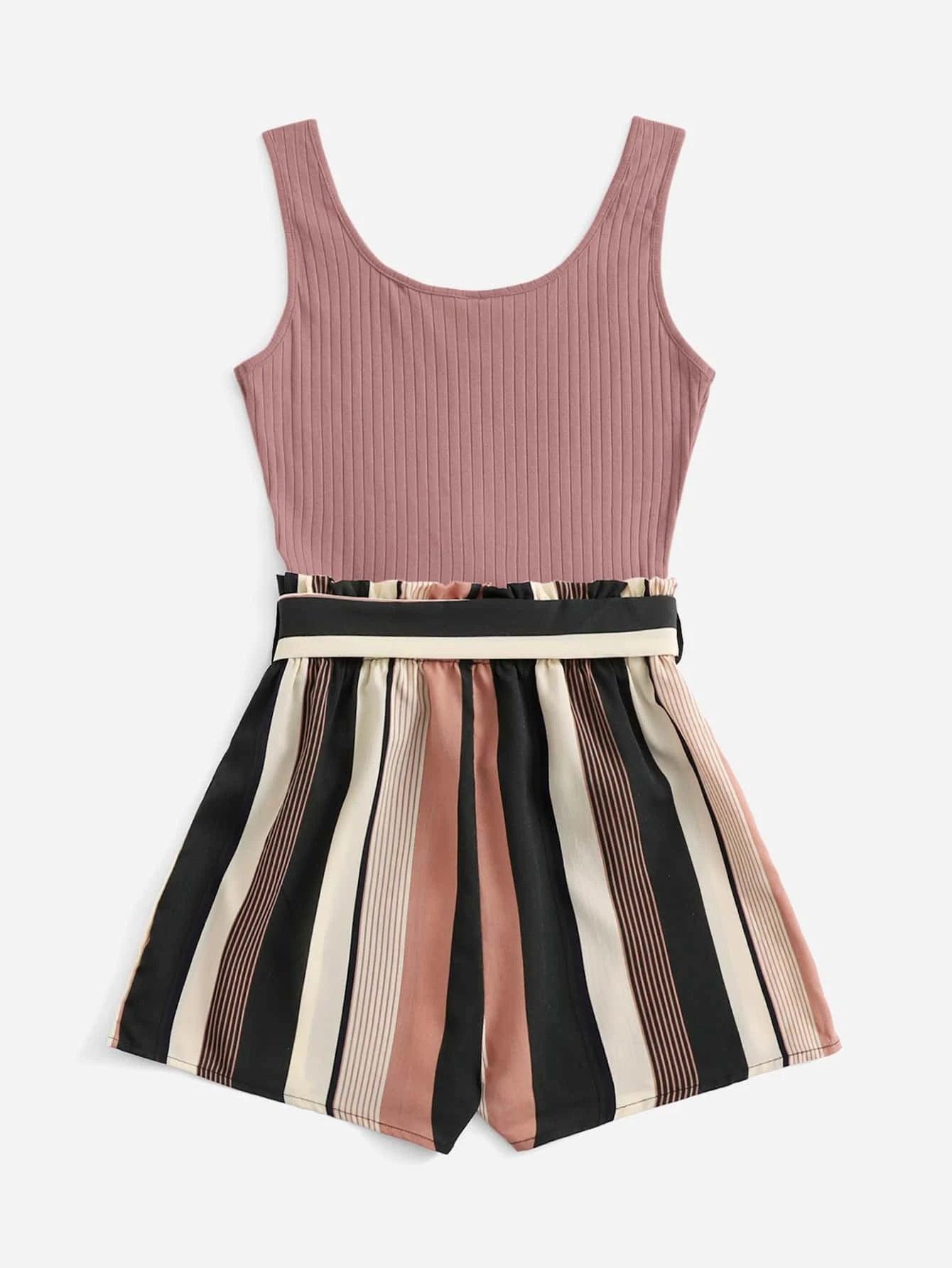 Vertical Striped Notched Neck Romper-Comfy Jumpsuits