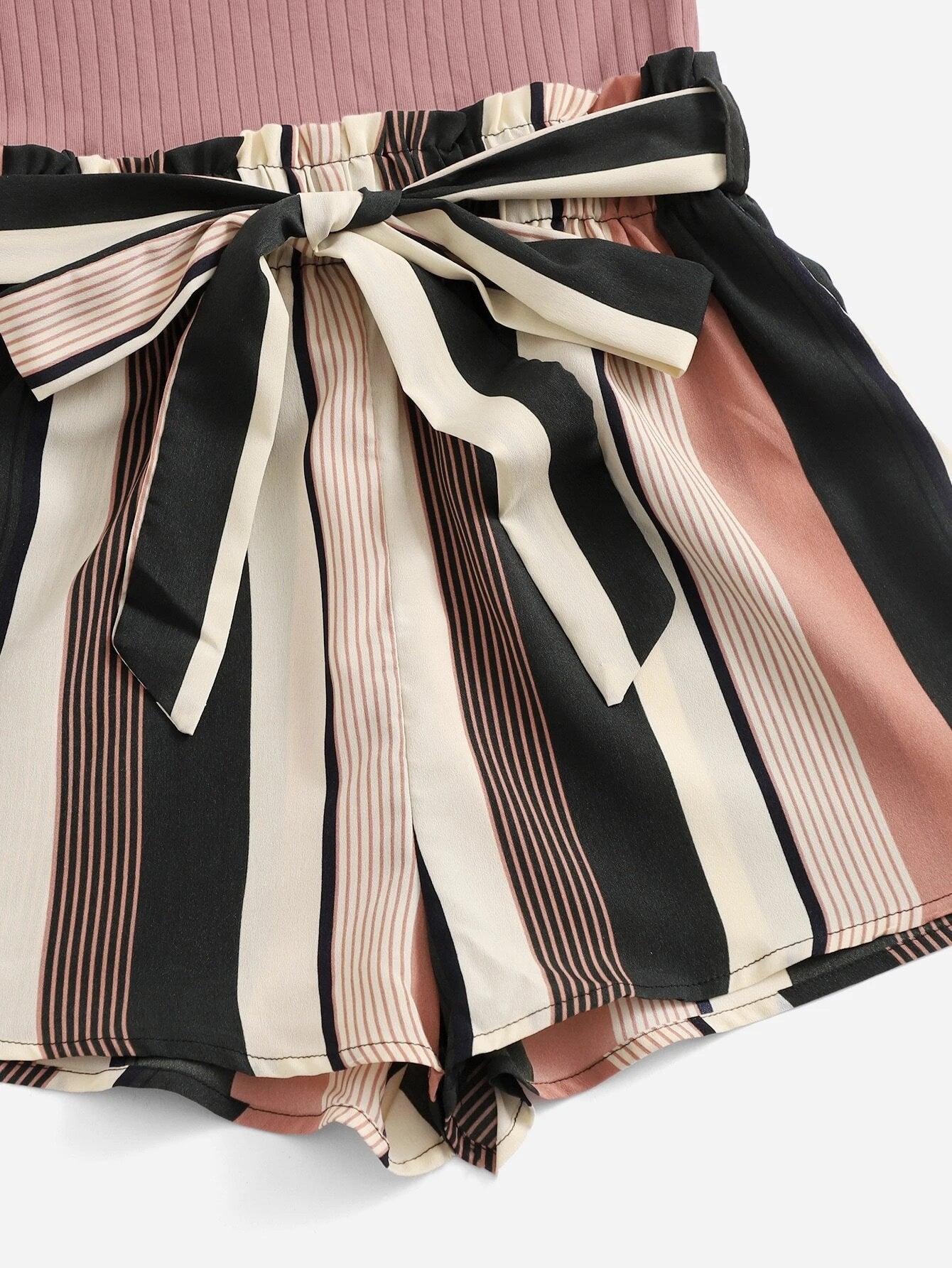 Vertical Striped Notched Neck Romper-Comfy Jumpsuits