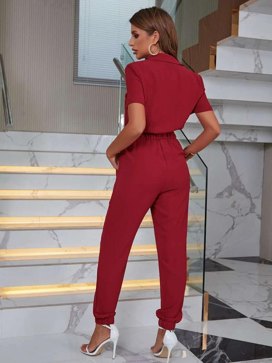 Flap Pocket Belted Front Knot Jumpsuit-Comfy Jumpsuits