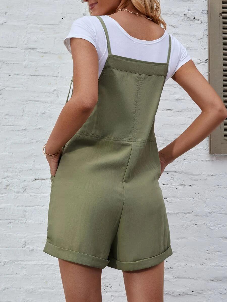 Roll Hem Overall Romper Without Top-Comfy Jumpsuits
