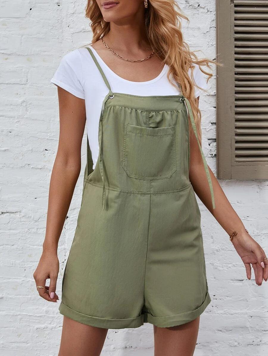 Roll Hem Overall Romper Without Top-Comfy Jumpsuits