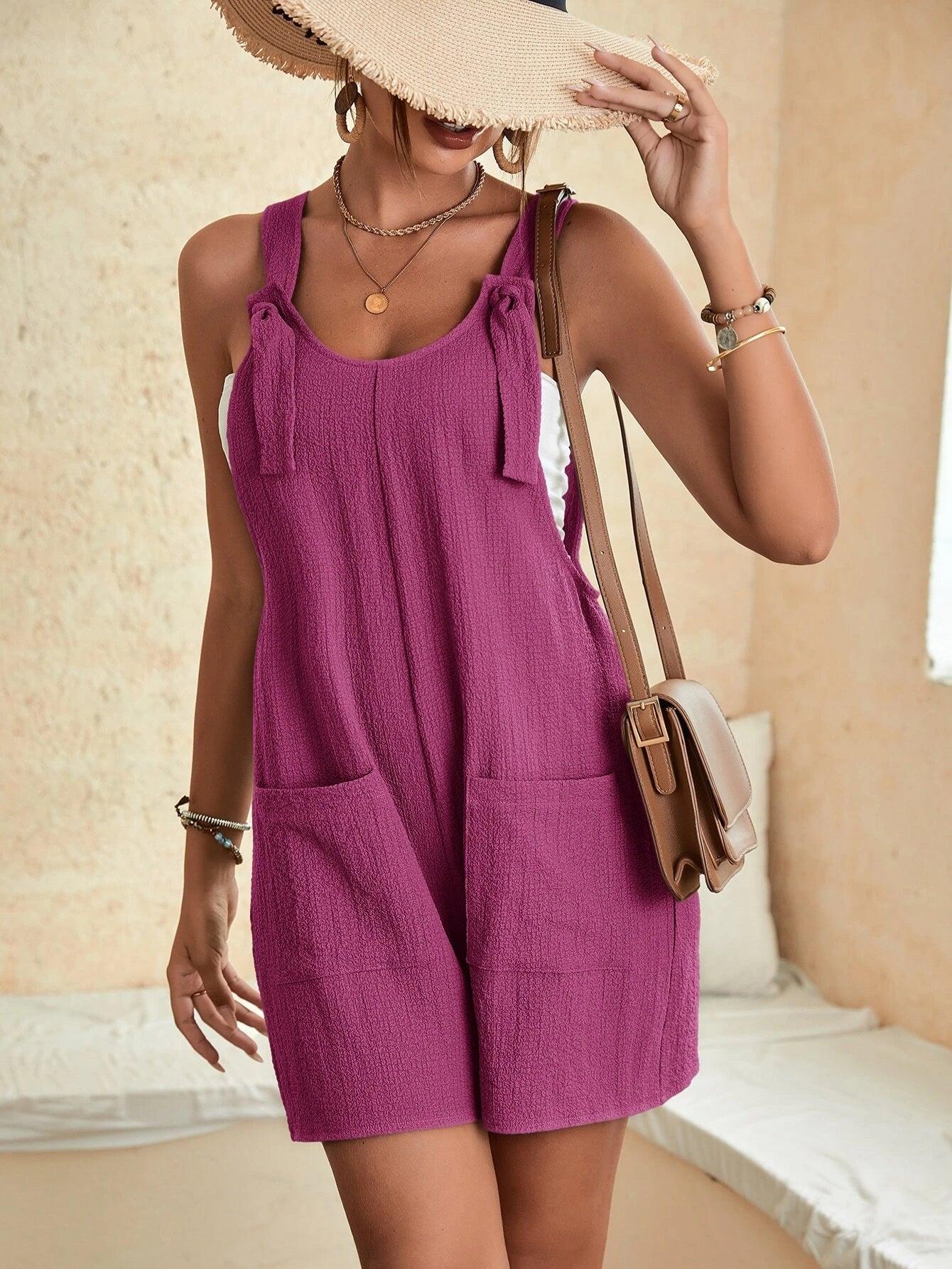 Front Pocket Patched Overall Romper Without Tube Top-Comfy Jumpsuits