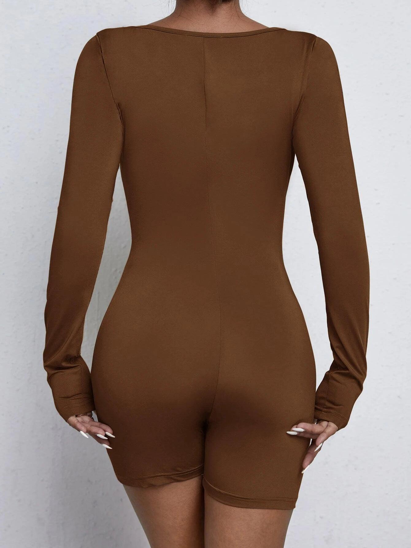 Solid Colored Scoop Neck Unitard Romper-Comfy Jumpsuits