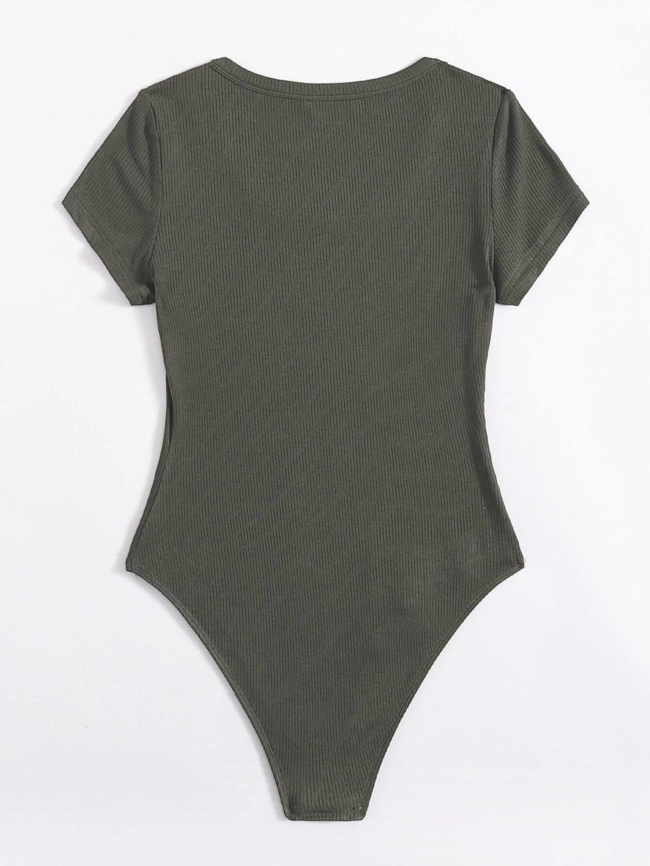 Neck Rib-Knit Bodysuit-Comfy Jumpsuits