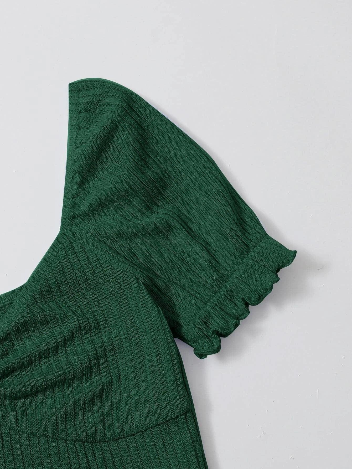 Frilled Puff Sleeved Bodysuit-Comfy Jumpsuits