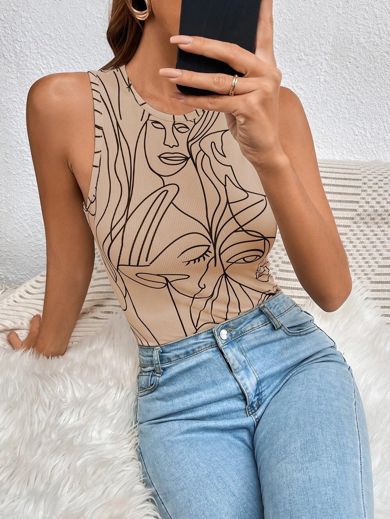 Abstract Figure Bodysuit-Comfy Jumpsuits