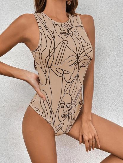 Abstract Figure Bodysuit-Comfy Jumpsuits