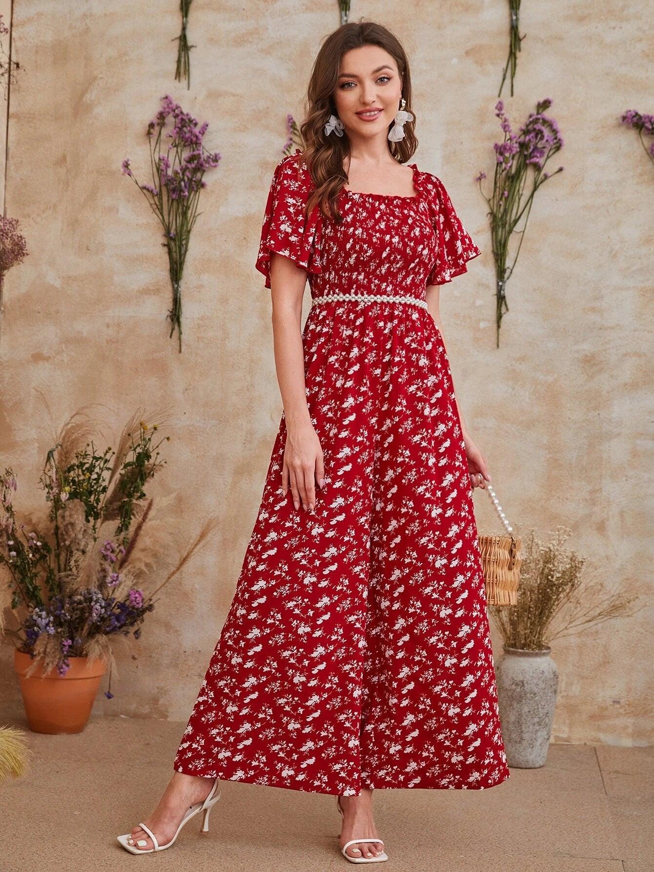 Printed Floral Short Sleeve Jumpsuit-Comfy Jumpsuits