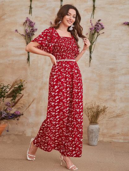 Printed Floral Short Sleeve Jumpsuit-Comfy Jumpsuits