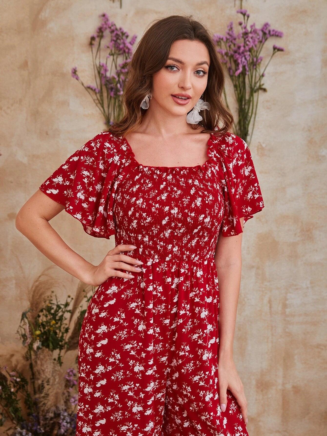 Printed Floral Short Sleeve Jumpsuit-Comfy Jumpsuits