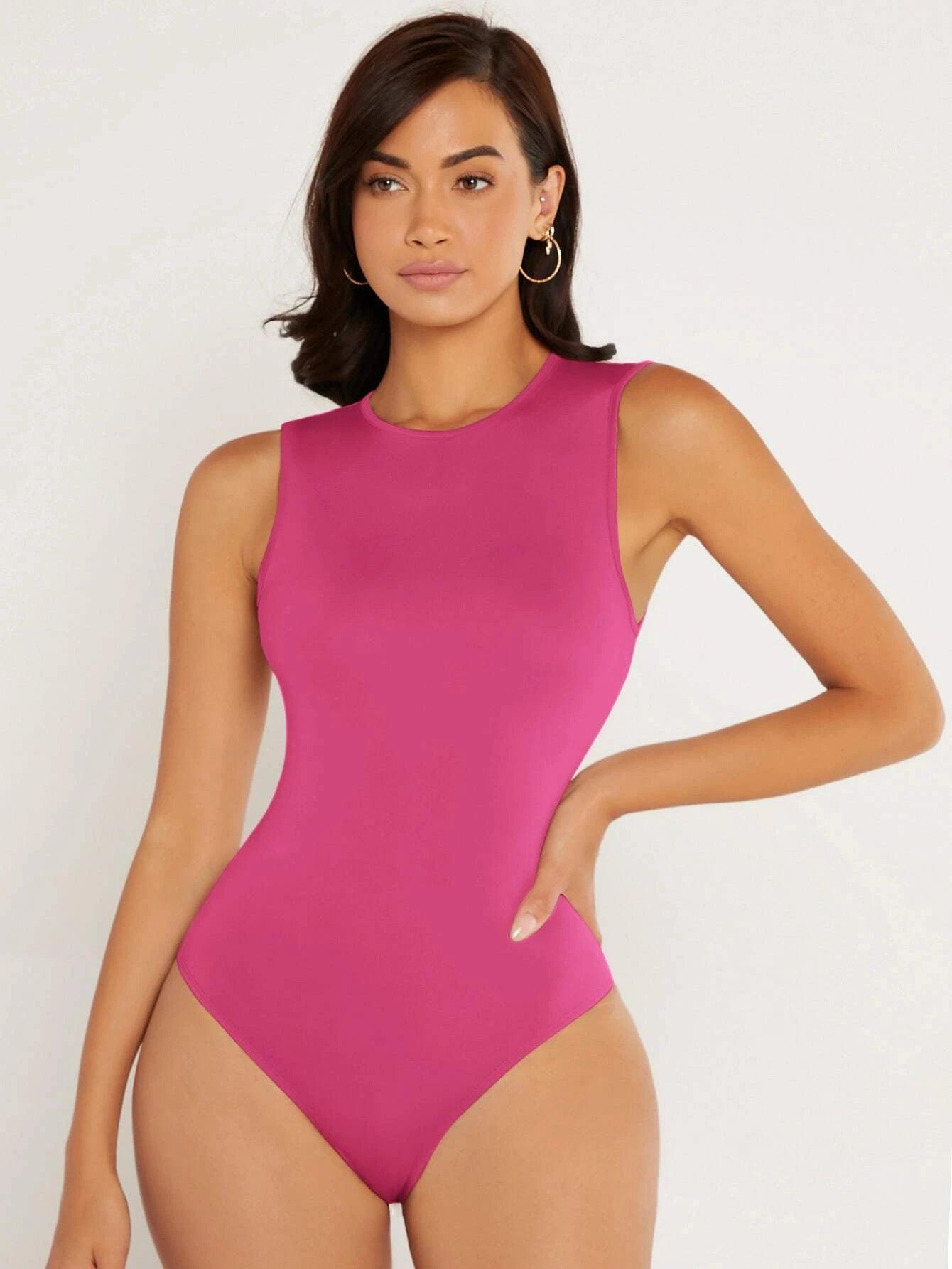 Neck Fitted Tank Bodysuit-Comfy Jumpsuits
