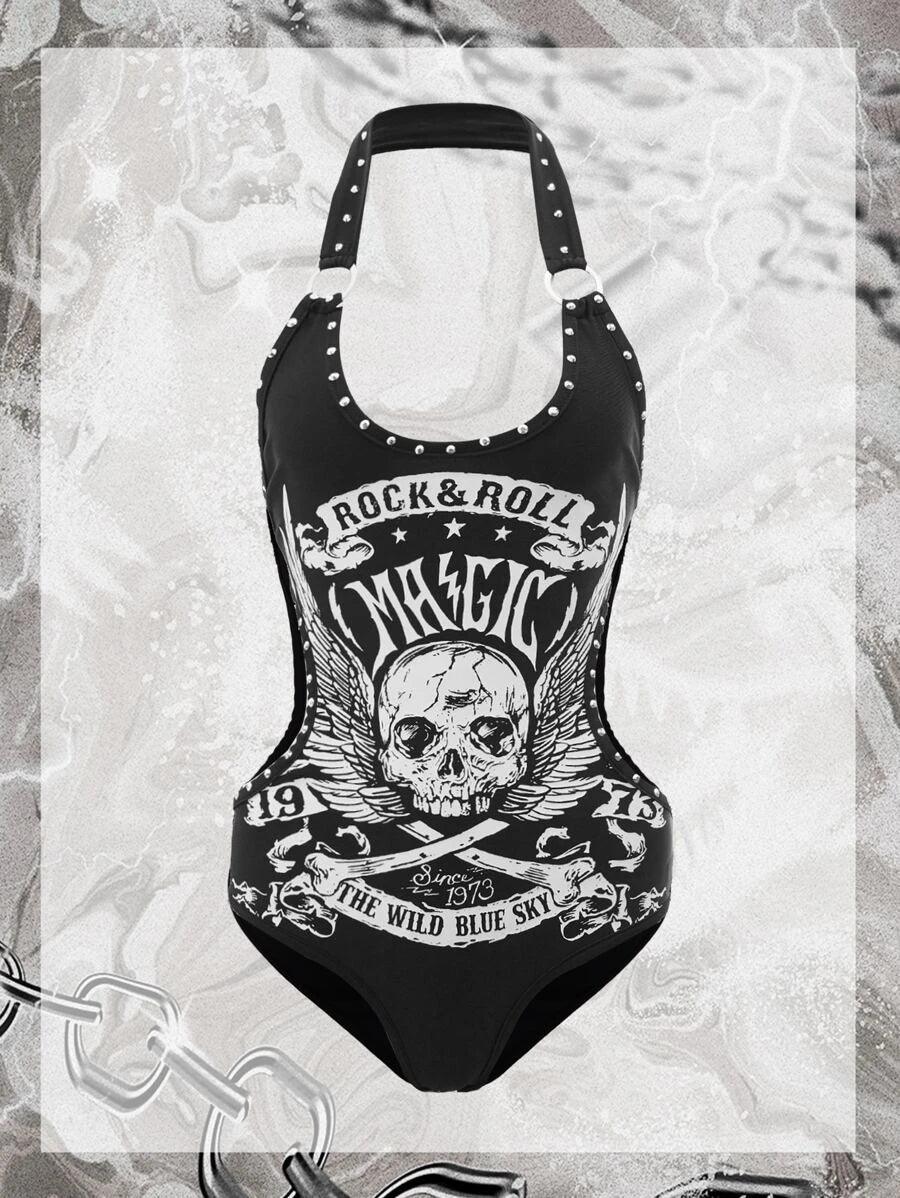 Halloween & Letter Graphic Bodysuit-Comfy Jumpsuits