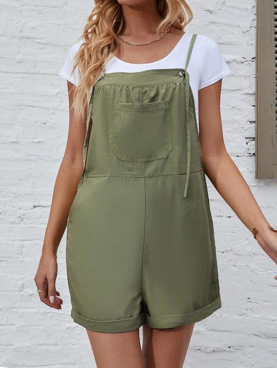 Roll Hem Overall Romper Without Top-Comfy Jumpsuits