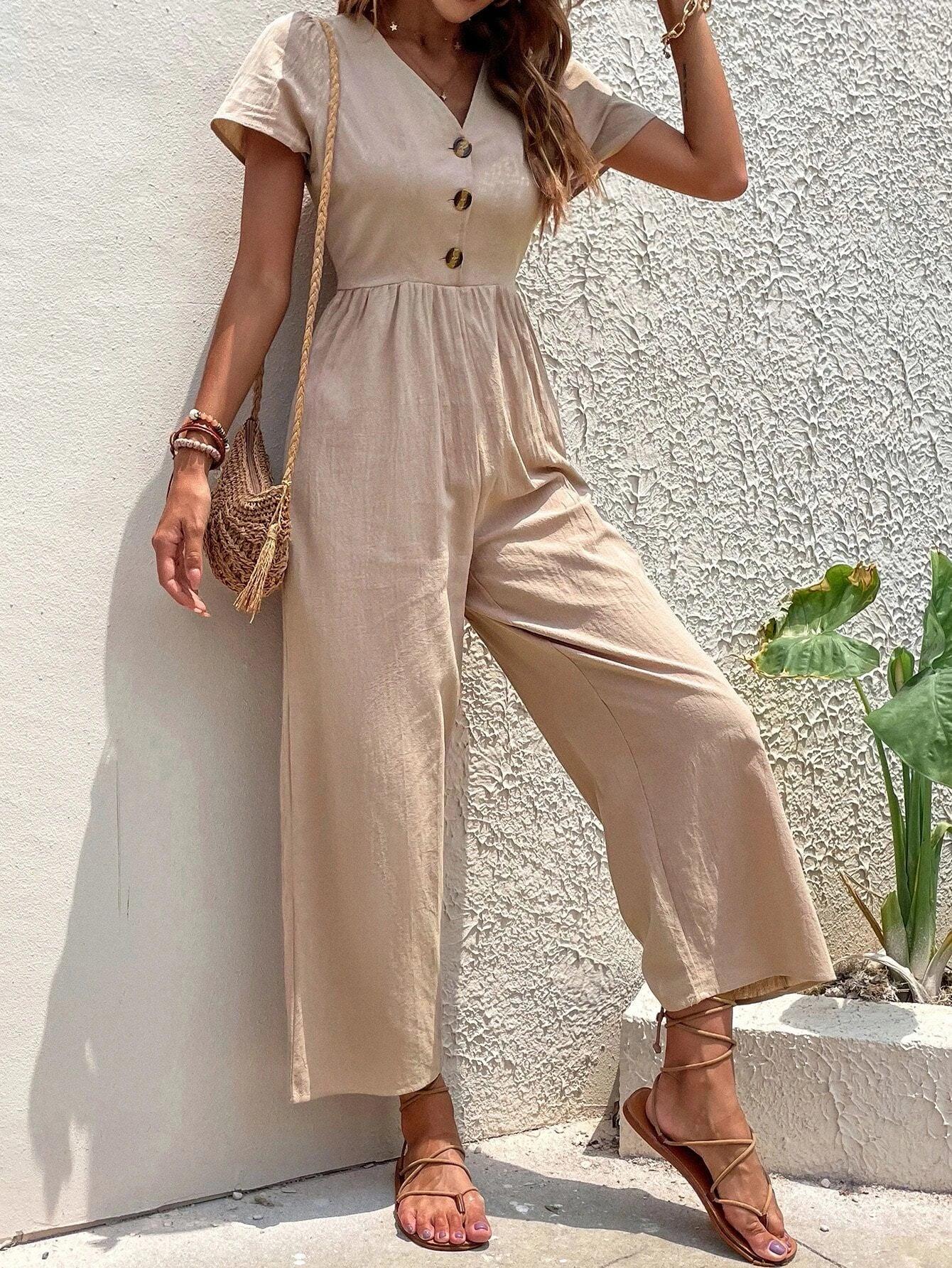 Puff Sleeve Zip Back Jumpsuit-Comfy Jumpsuits