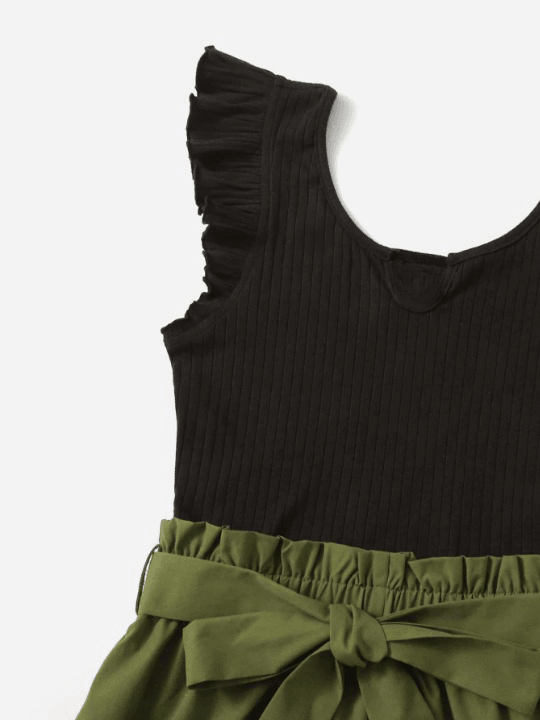 Plus Ruffle Armhole Paperbag Waist Belted Romper-Comfy Jumpsuits