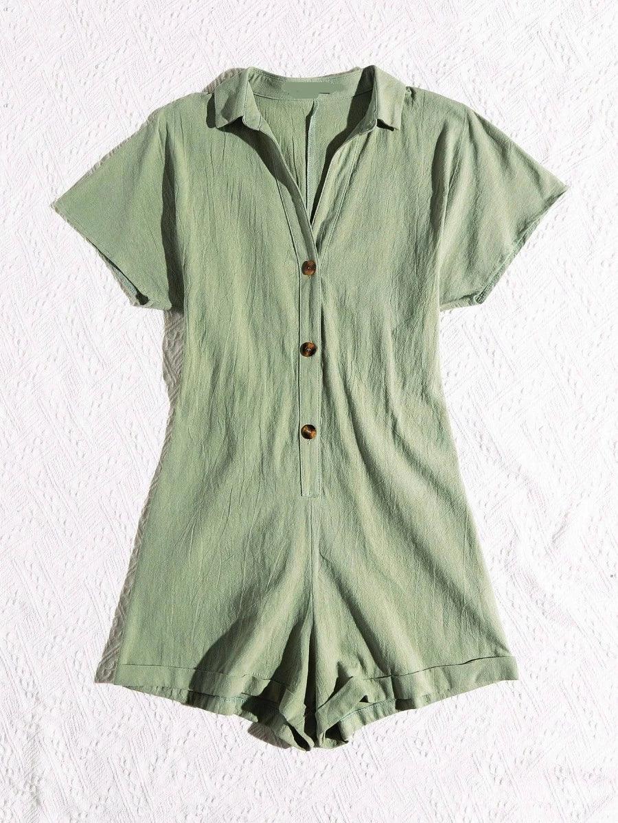 Button Front Romper Without Belt-Comfy Jumpsuits