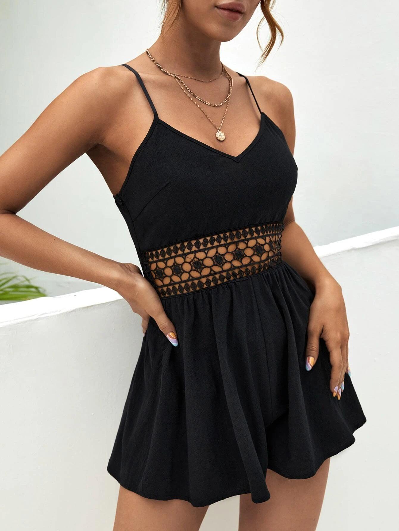 Sleeveless Lace Cami Romper-Comfy Jumpsuits