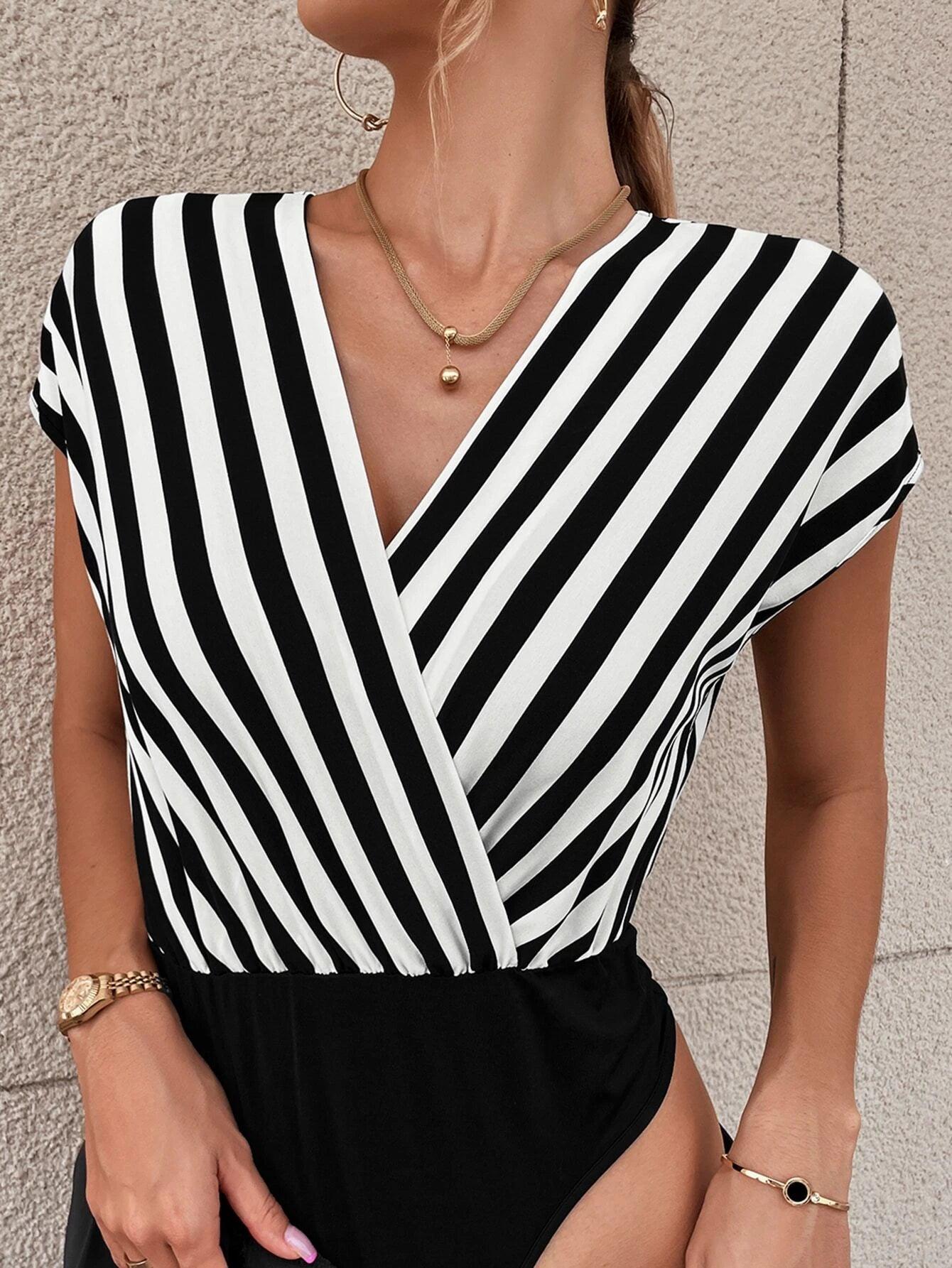 V Neck Collar Bodysuit-Comfy Jumpsuits