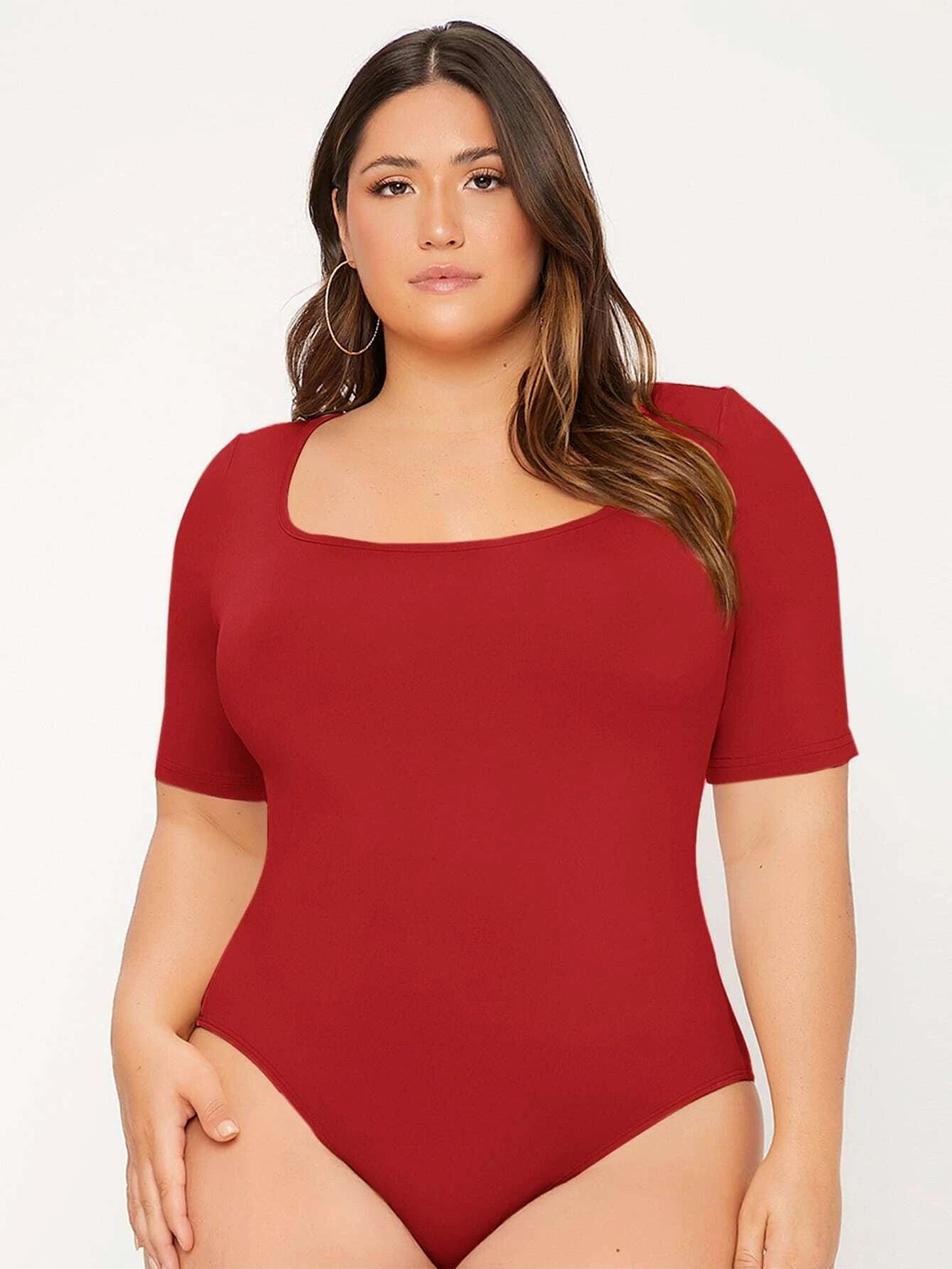 Plus Scoop Neck Bodysuit-Comfy Jumpsuits