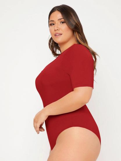 Plus Scoop Neck Bodysuit-Comfy Jumpsuits