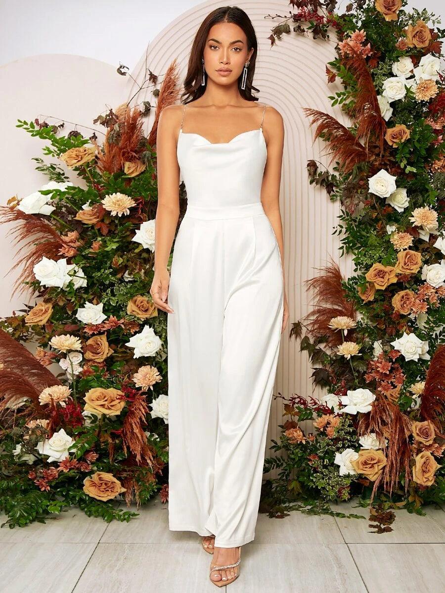 Rhinestone Strap Crisscross Back Jumpsuit-Comfy Jumpsuits