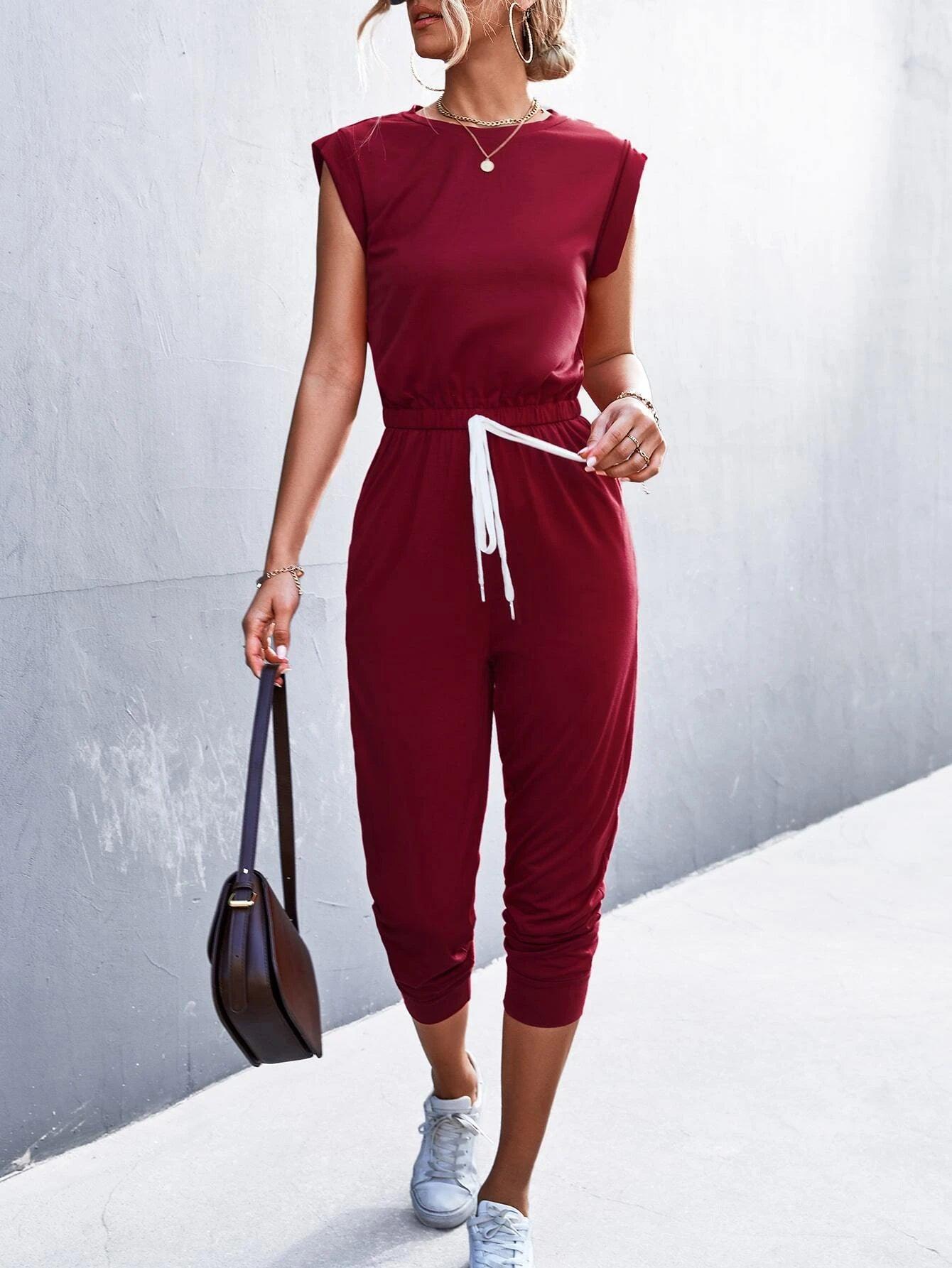 Slit Back Drawstring Waist Jumpsuit-Comfy Jumpsuits