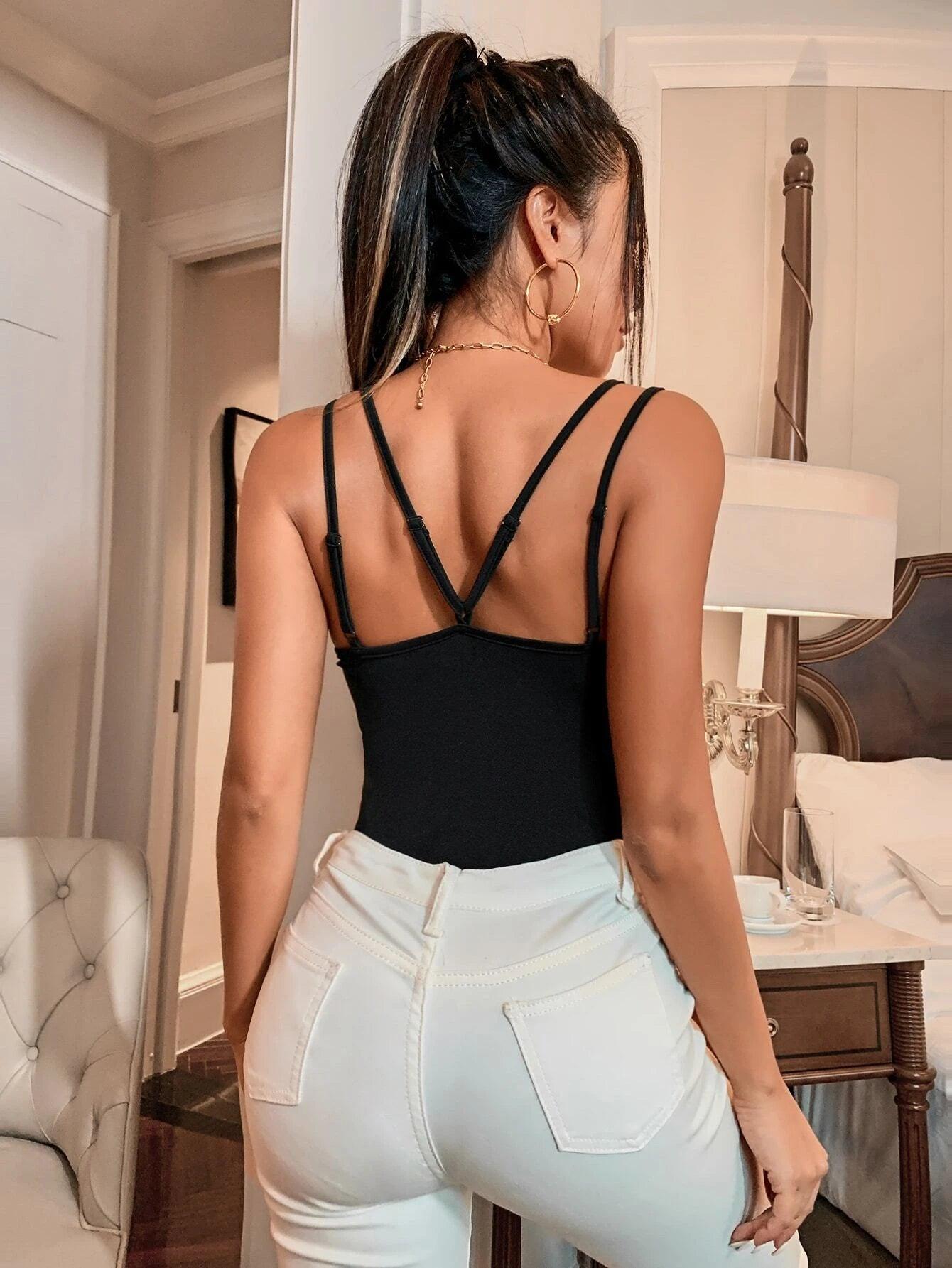 Guipure Lace Panel Cami Bodysuit-Comfy Jumpsuits