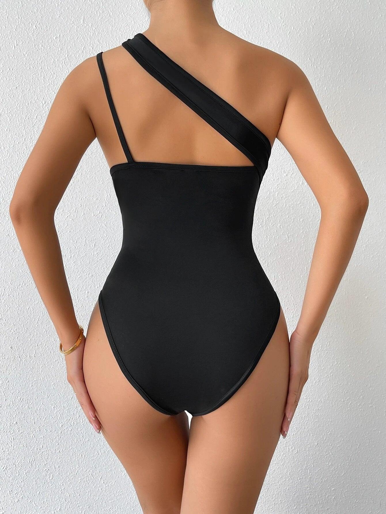 One Shoulder Cut Out Bodysuit-Comfy Jumpsuits
