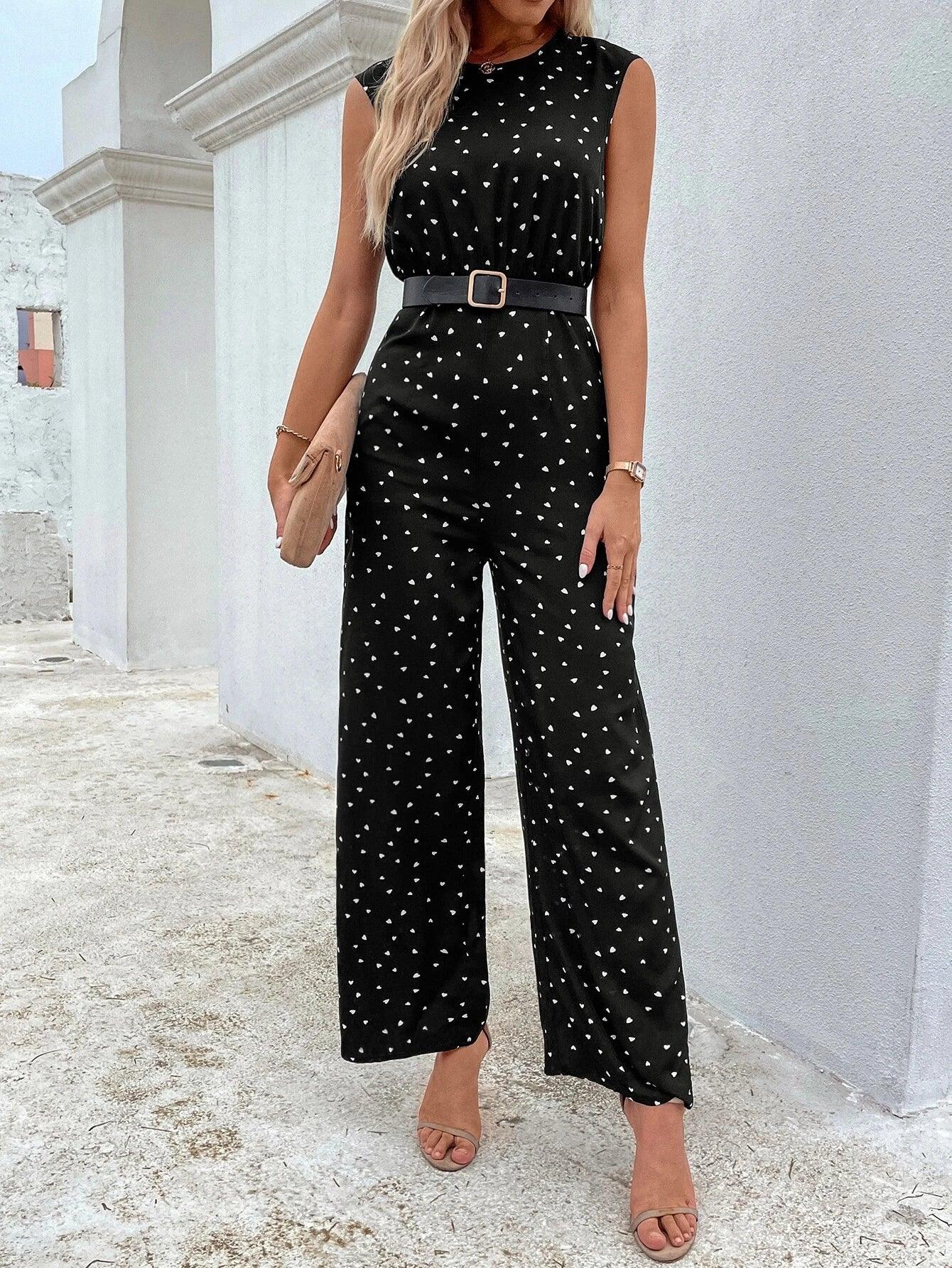 Printed Sleeveless Jumpsuit Without Belt-Comfy Jumpsuits