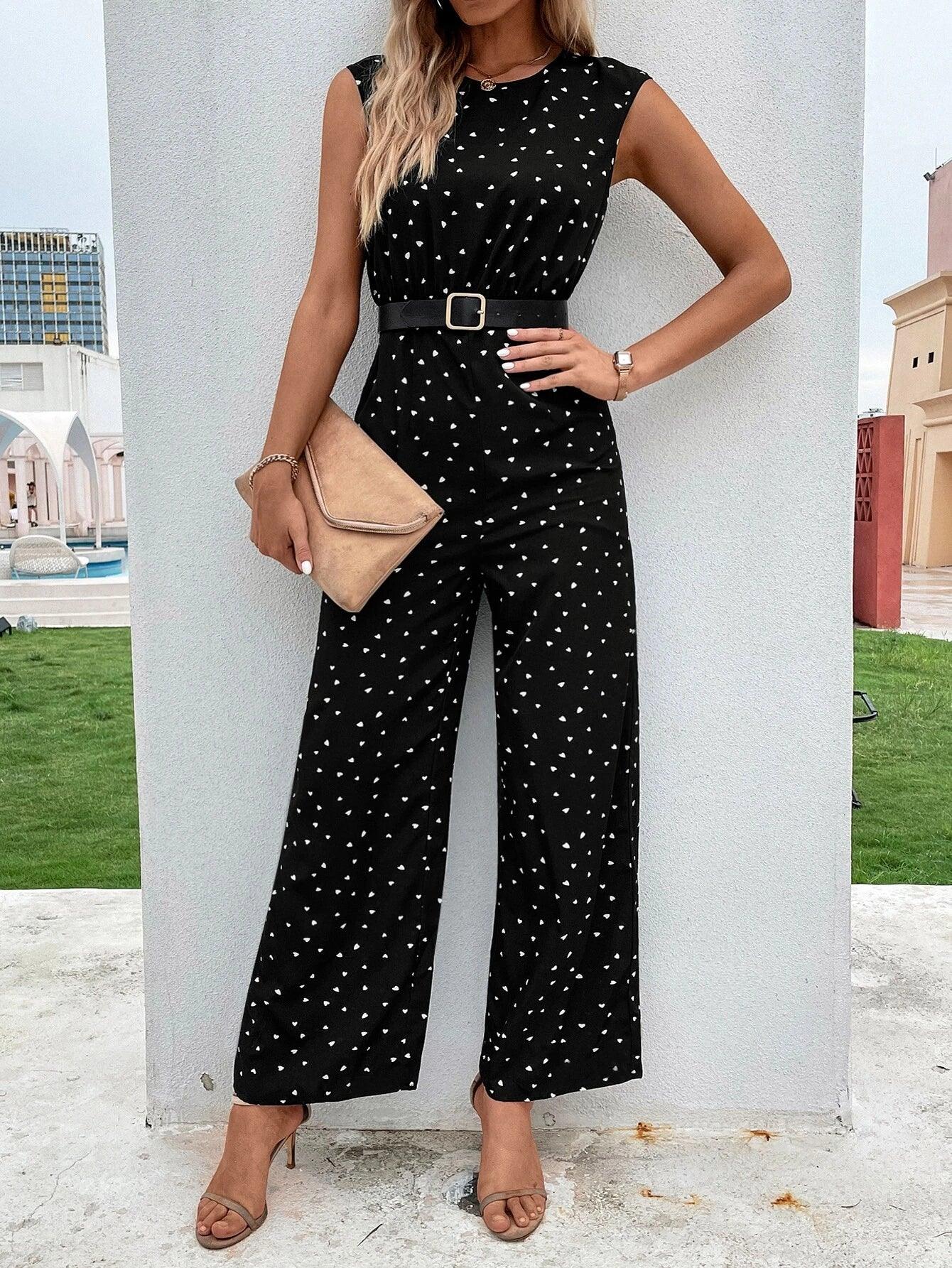 Printed Sleeveless Jumpsuit Without Belt-Comfy Jumpsuits
