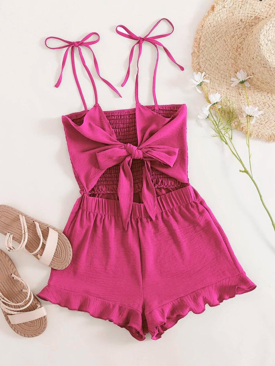 Back Knot Cami Romper-Comfy Jumpsuits