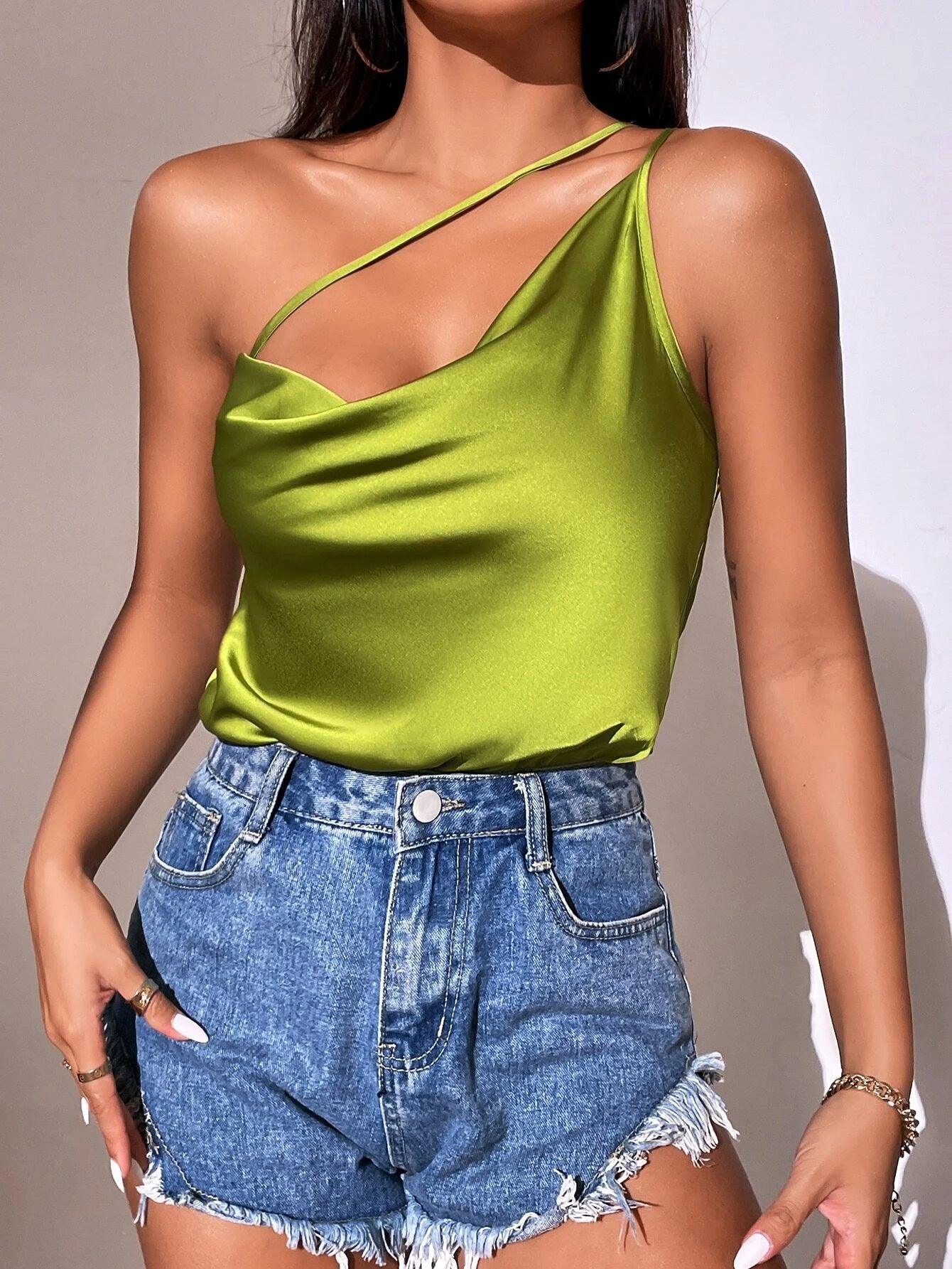 One Shoulder Draped Bodysuit-Comfy Jumpsuits