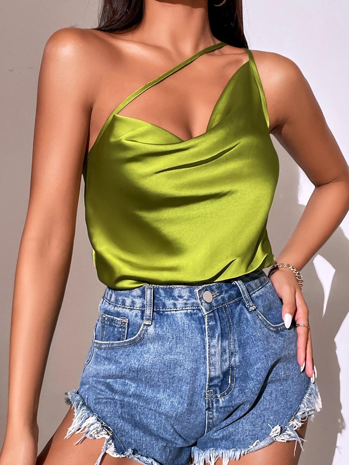 One Shoulder Draped Bodysuit-Comfy Jumpsuits
