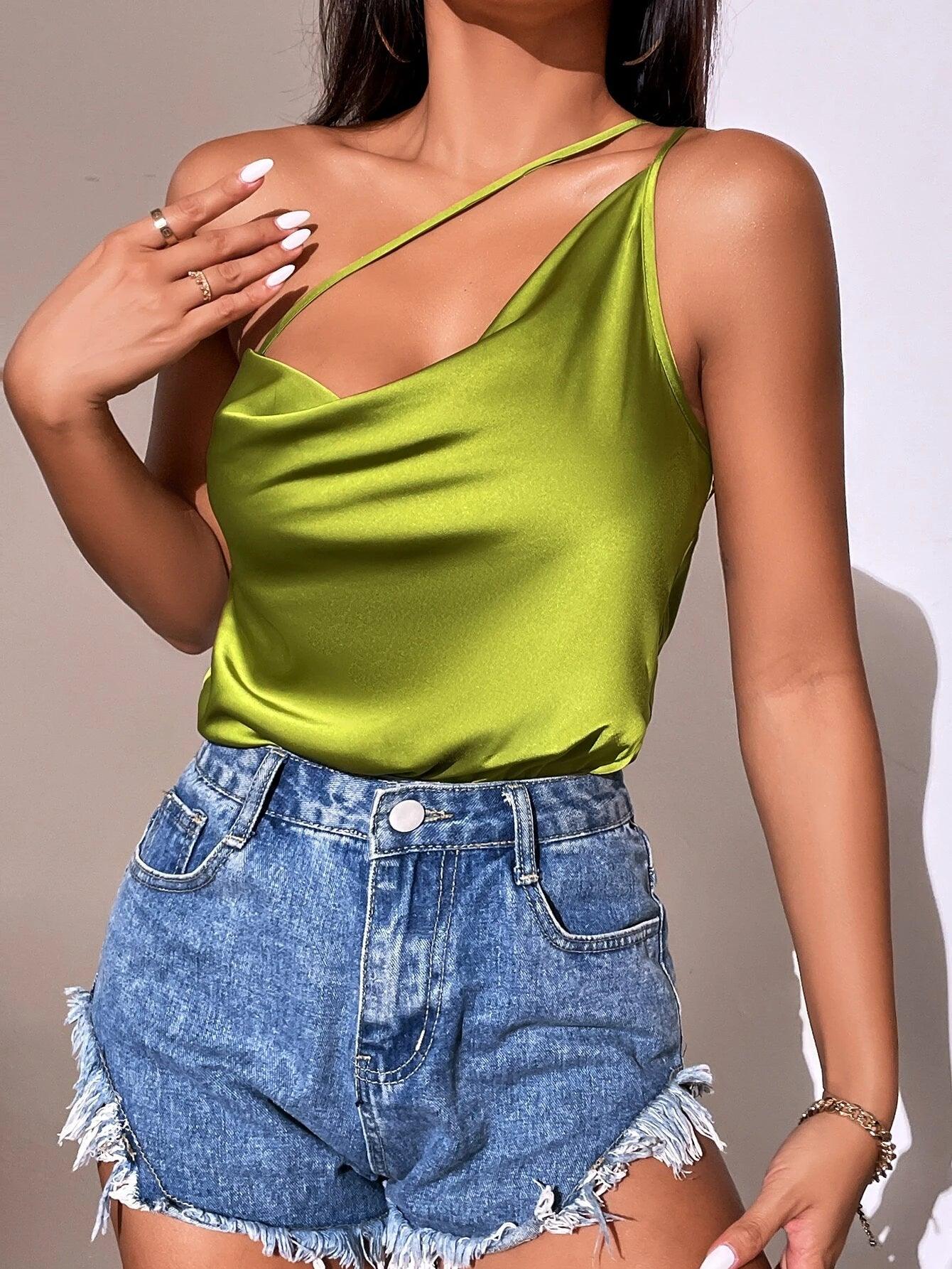 One Shoulder Draped Bodysuit-Comfy Jumpsuits