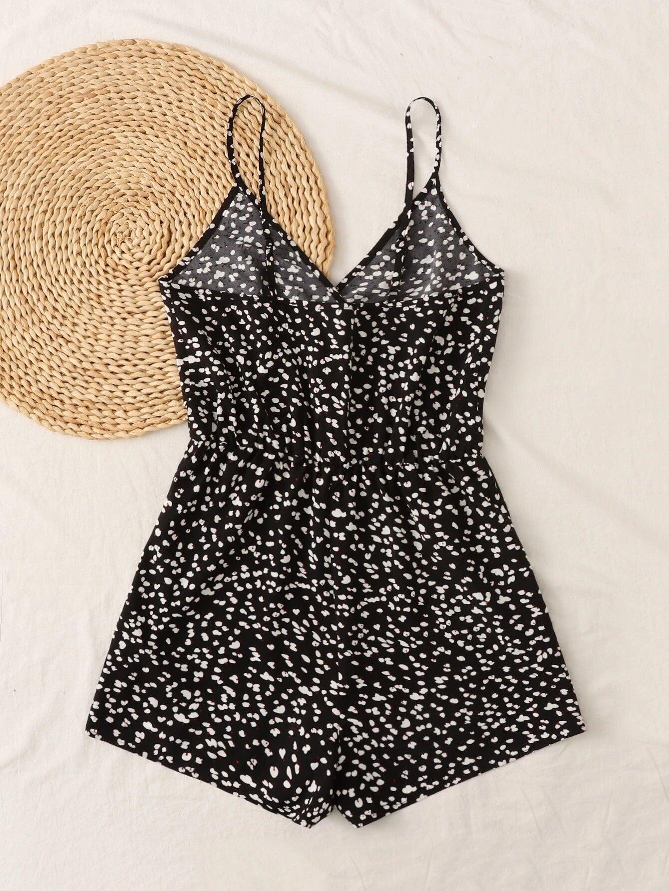 Wrap Detail Ditsy Floral Cami Romper-Comfy Jumpsuits
