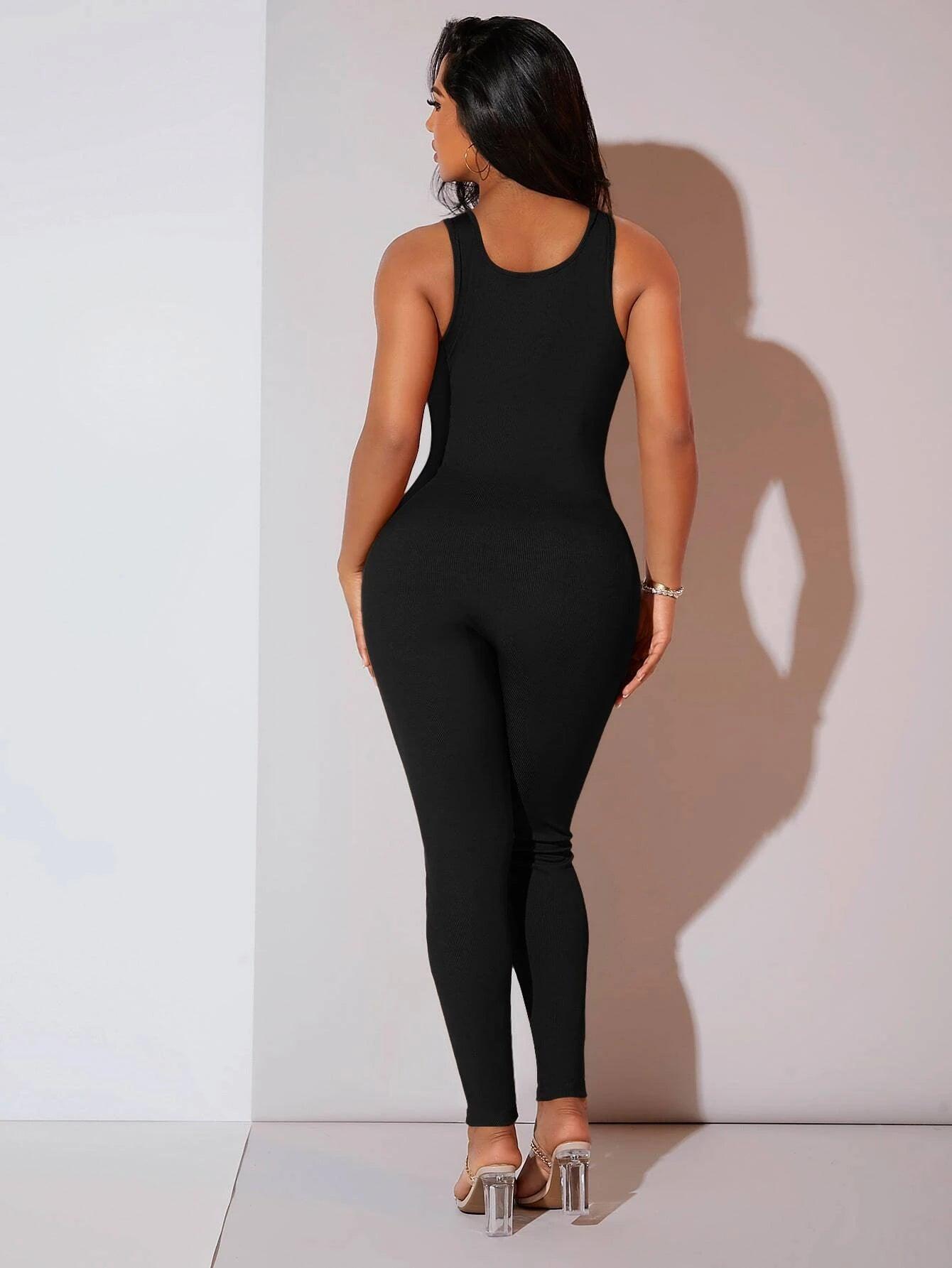 Ribbed Knit Unitard Jumpsuit-Comfy Jumpsuits