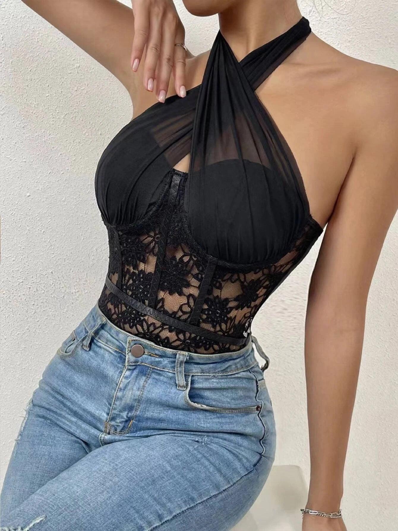 Criss-Cross Sleeveless Bodysuit-Comfy Jumpsuits